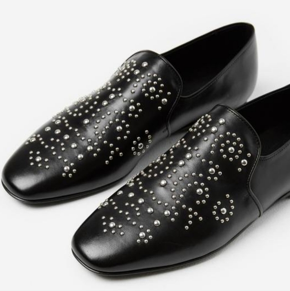 THE KOOPLES Leather Studded Loafers Western Moccasins Flats Black Retro Size 39 - Picture 3 of 16